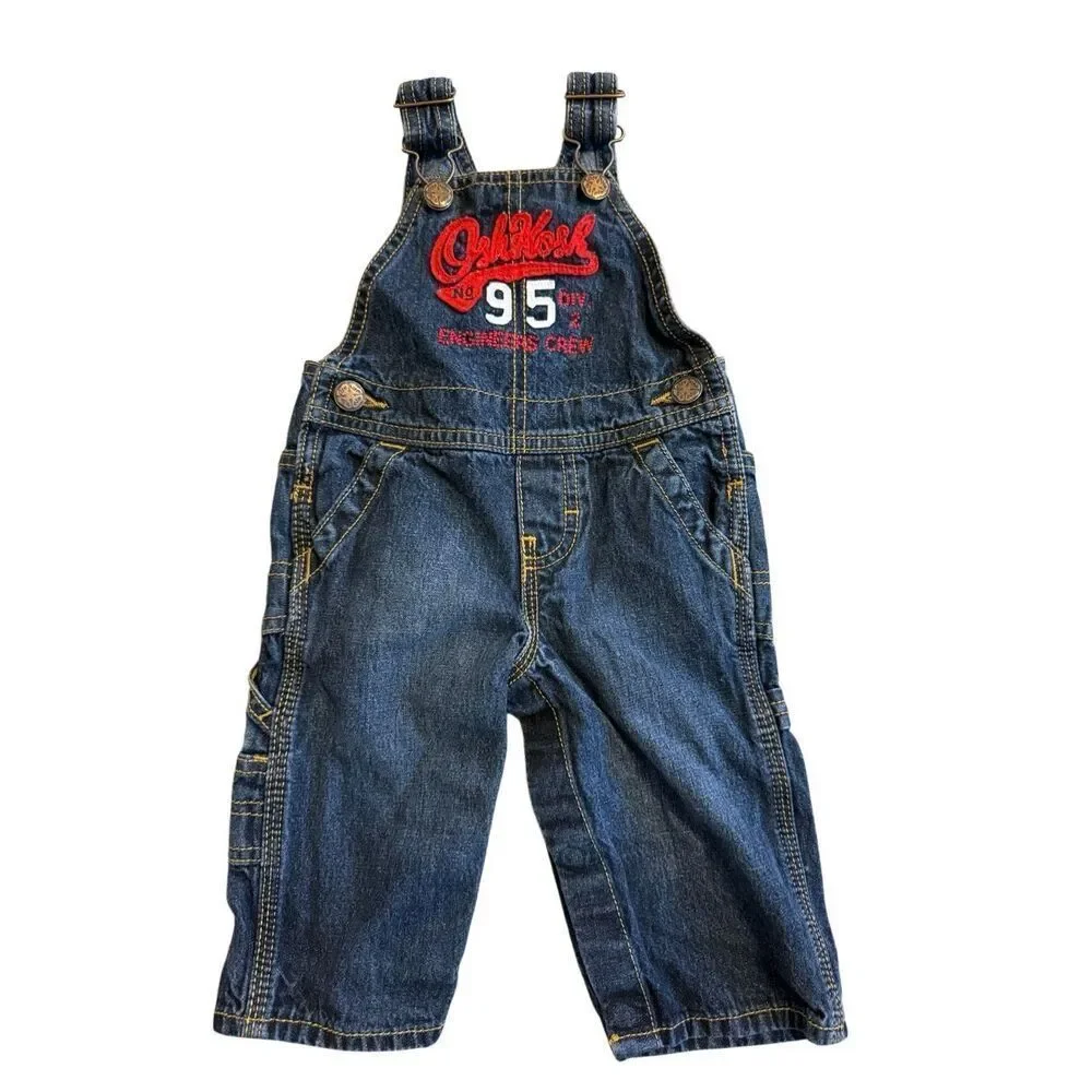 Oshkosh Denim Adjustable Overalls Coveralls Snap Bottom Baby 6 Months